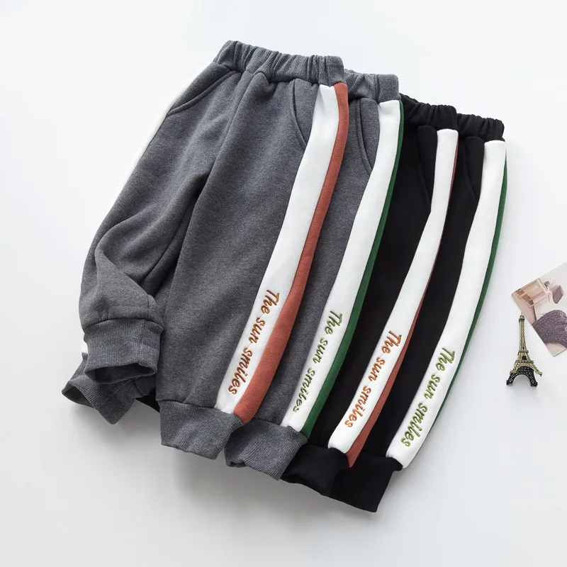 

2019 Late Winter Thick Crawler Korean-style Sports Casual CHILDREN'S Trousers Men And Women Children Warm CHILDREN'S Pants