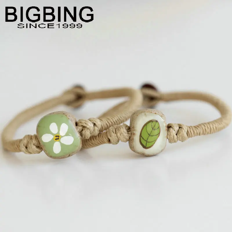 C110 BIGBING модные ювелирные изделия ручная роспись цветок лист керамические бусины