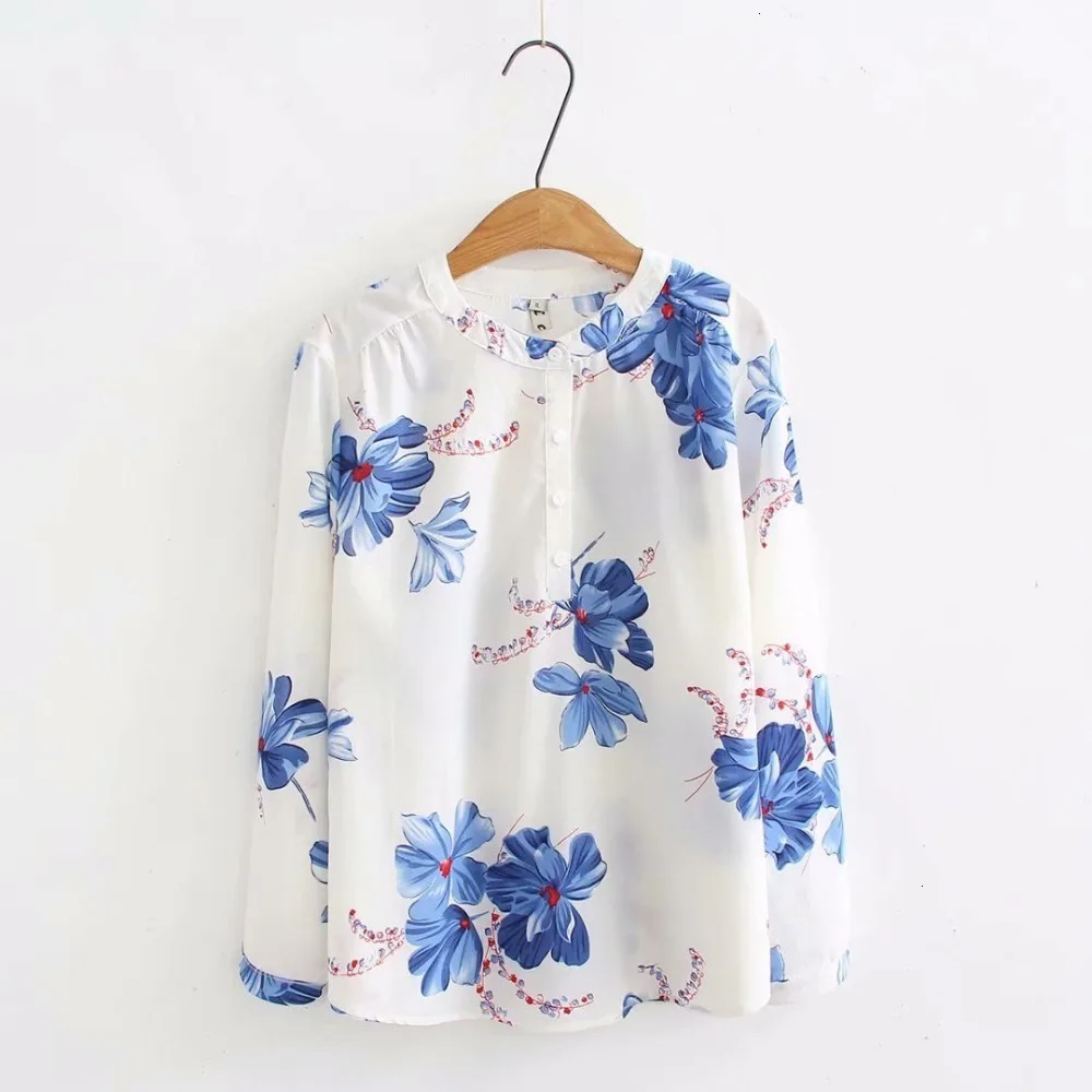 

Plus size white & red & black bloemenprint blouses vrouwen casual O-hals lange mouw Lente herfst chiffon dames tops