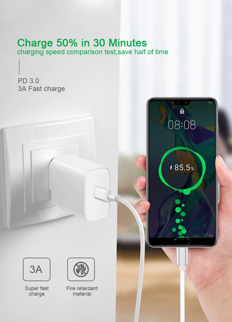 PHOMAX Cargador USB 18 Вт PD 3,0 для iPhone X cargador raspido Pengisian cepat для samsung s10 xiaomi usb tipo C