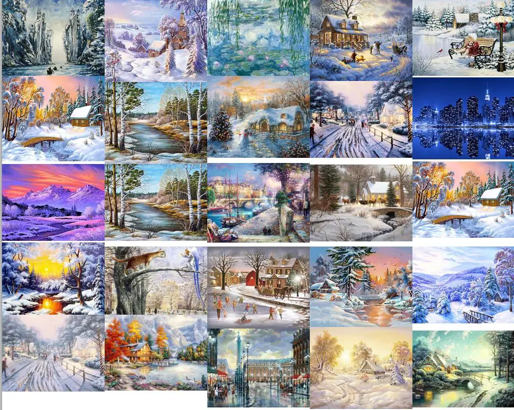 

Snowing senenery Needlework,Sets For full Embroidery kits,Home decor 14/18/28ct /11ct white canvas,Dmc,Diy,Cross stitch