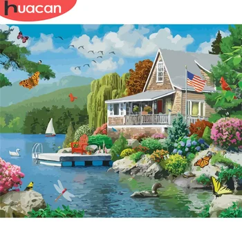 

HUACAN DIY Pictures By Number Landscape Kits Drawing On Canvas Painting By Numbers House Hand Painted Picture Gift Home Decor