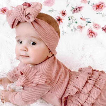 

3Pcs Toddler Kids Baby Girl Solid Bodysuit Romper Top Long Pants Headband Trousers Autumn Cotton Long Sleeve Outfit Clothes Set