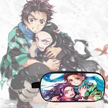 

Anime Demon Slayer: Kimetsu No Yaiba Pencil Bag Multi-functional Double Zipper Canvas Students Pencil Bag Wallet Storage Bag