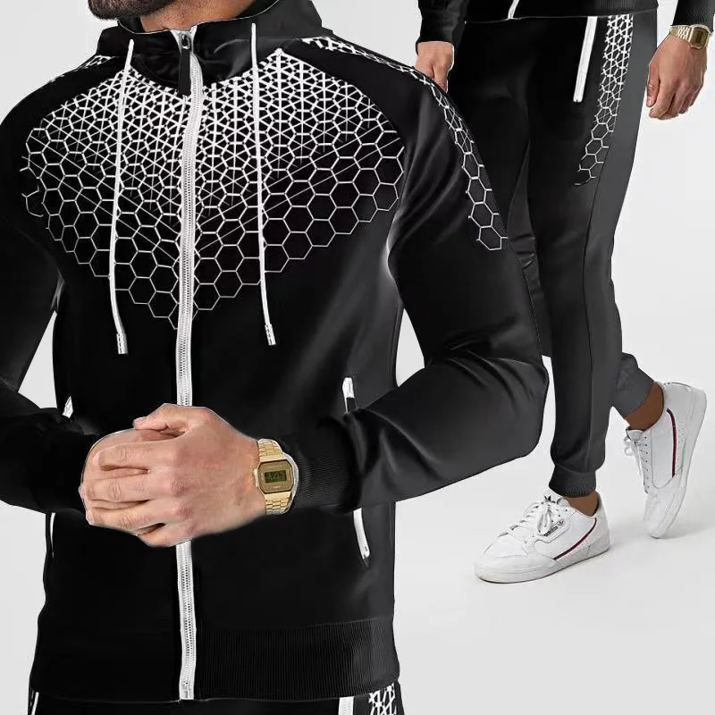 New Running Sports Suit Mens Fashion Casual Hooded Sweater + Pants 2-piece Suit Outdoor Track Suit Fitness Jogging Sportswear