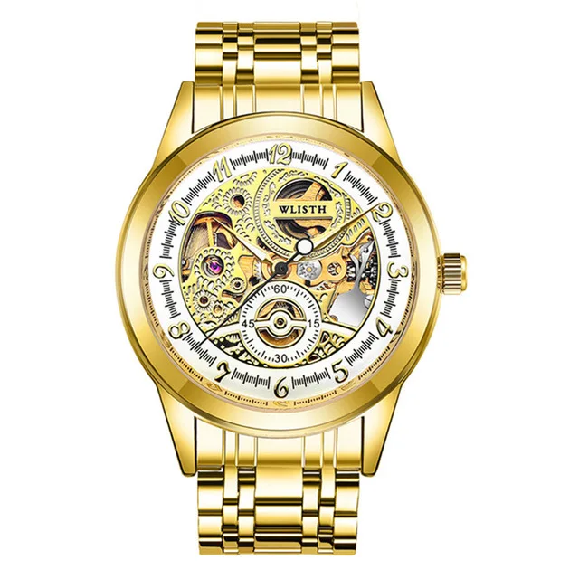 

2019mens mechanical movement work stably clock gold luminous fashion 30 meters water resistant casual analog hollow luxury watch