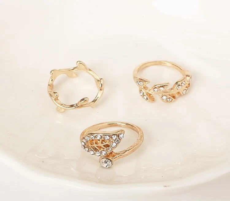 AliExpress Кольцо Полный кристаллов листьев 3 комплект из 3 предметов кольцо