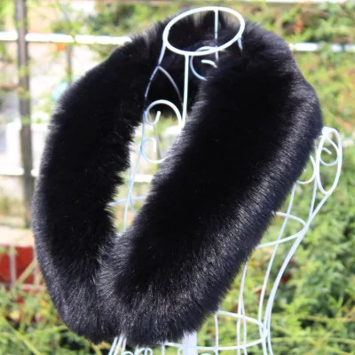 Soft Black Зимняя мода, теплый воротник из искусственного меха енота, толстые мягкие пушистые меховые шарфы, длинное пуховое пальто, воротник, украшение, имитация лисьего меха - Цвет: Soft Black