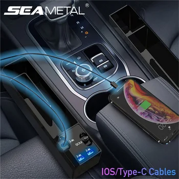 

IOS/Type-C Cable Car Organizer Multifunctional Auto Storage Box Seat Gap Pocket Dual USB Charger Universal Car Seat Gap Box