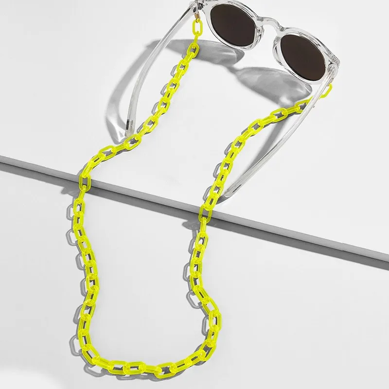 Yellow Модные цепочки для очков для женщин, широкие акриловые цепи, противоскользящий регулируемый шнур для очков, держатель для очков, шейный ремешок, веревка для очков для чтения - Цвет: Yellow