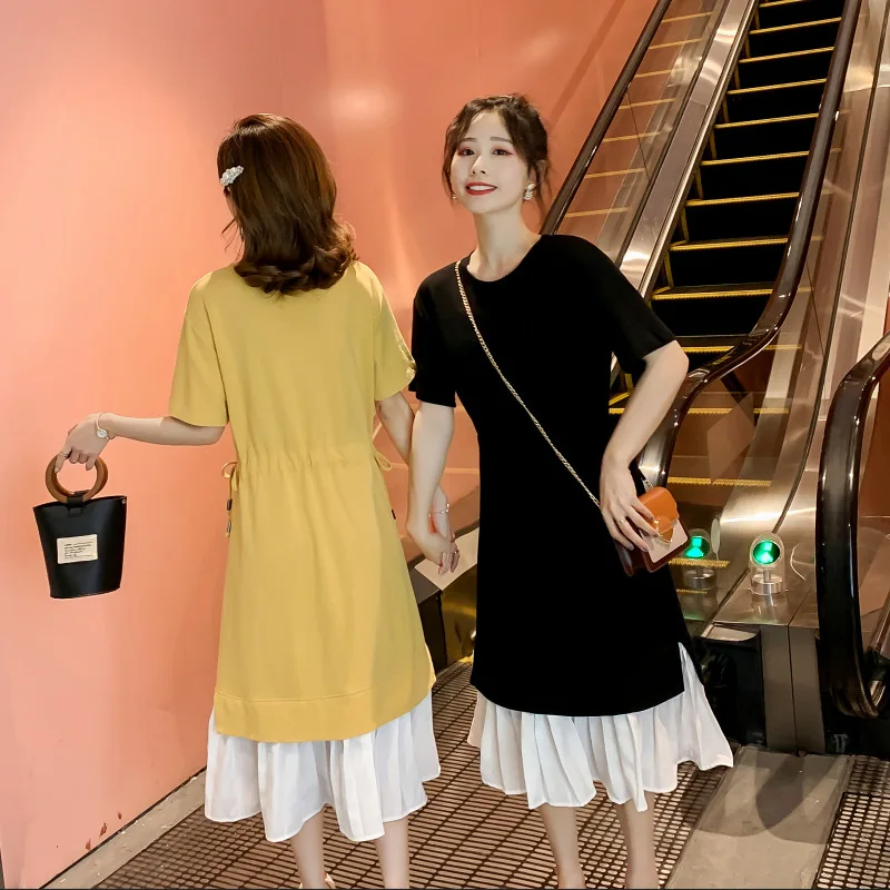 

Summer Dress Women 2020 Large Size French Elegant High Waist Party Dresses Short Sleeve Black Fashion Fat MM Dress Vestidos