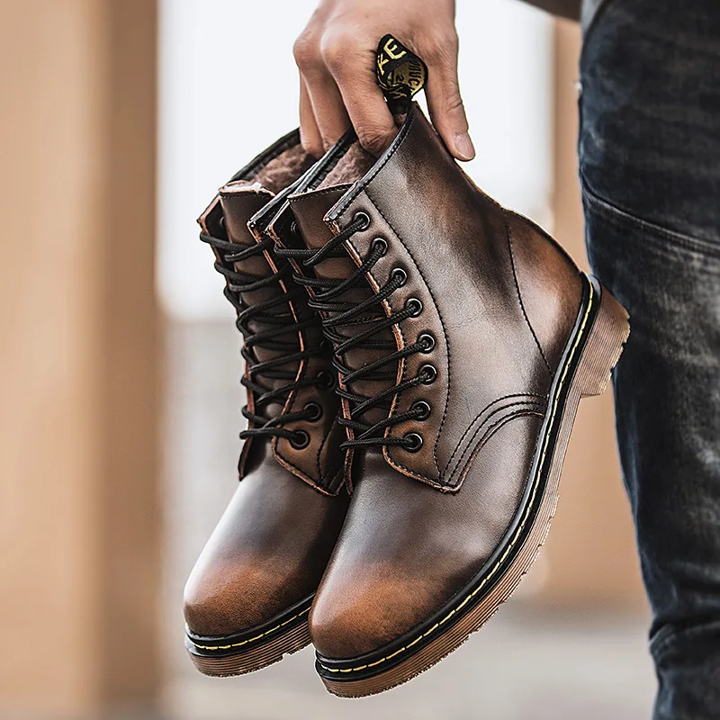 35-48 winter boots men Comfortable warm Non-Slip winter mens boots leather#NX9585