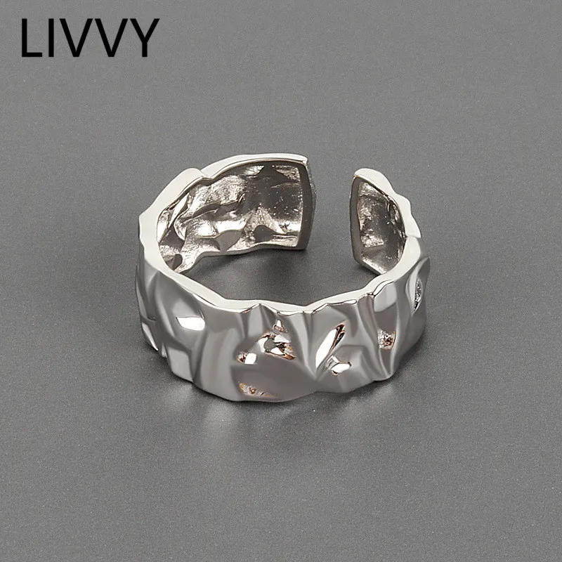 LIVVY Concave-Convex Irregular Surface Wide Ring Women Vintage Jewelry Neutral Style Simple Open Ring Best Gift finger ring adjustable rings opening ring