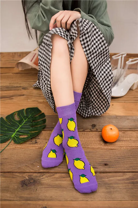 Женские носки с яйцами авокадо, Забавные милые Мультяшные носки с фруктами, банан и лимон, печенье, пончики, еда, счастливый японский Харадзюку, хип-хоп хлопковые носки