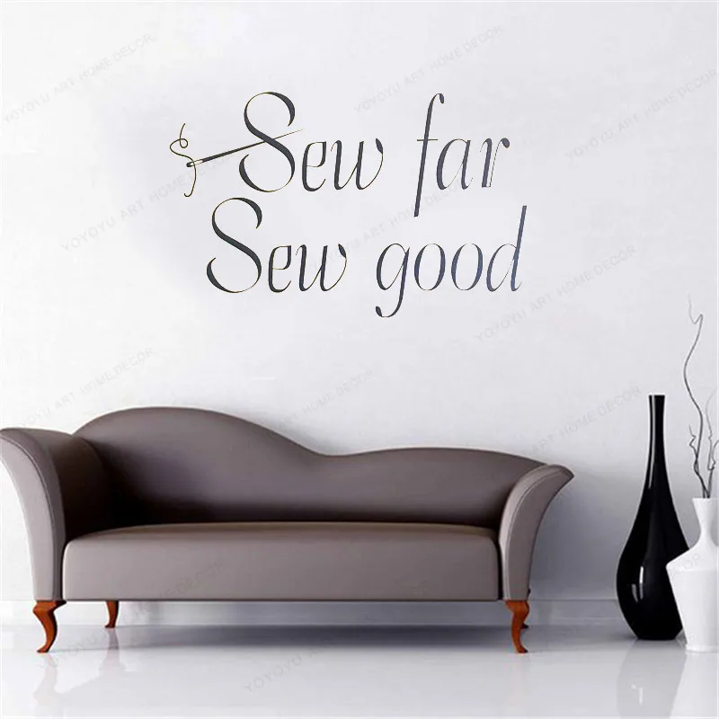 Sew Far Sew Good quote wall vinyl sticker for sewing studio wall decal