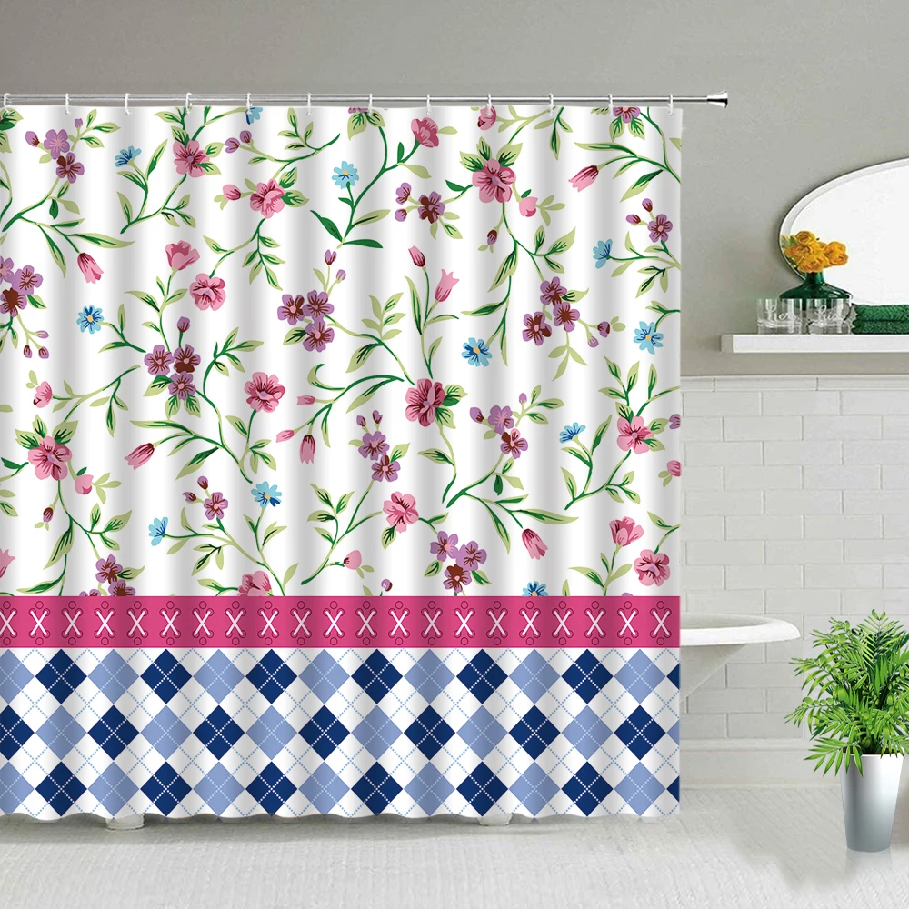 

Штора для душа с цветочным ландшафтом, водонепроницаемая Фотоштора с крючками, декор для ванной, 3d Рисунок растений, листьев