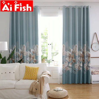 

High-precision Blue Printed Tree Leaves Shading Cloth for living room Gray Window Treatments Bedroom Balcony Curtains ZH211#50