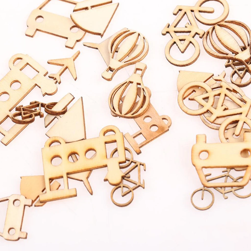 

24pc Vehicle Wooden Shapes Craft Tags Wooden Embellishments For DIY Wood Art