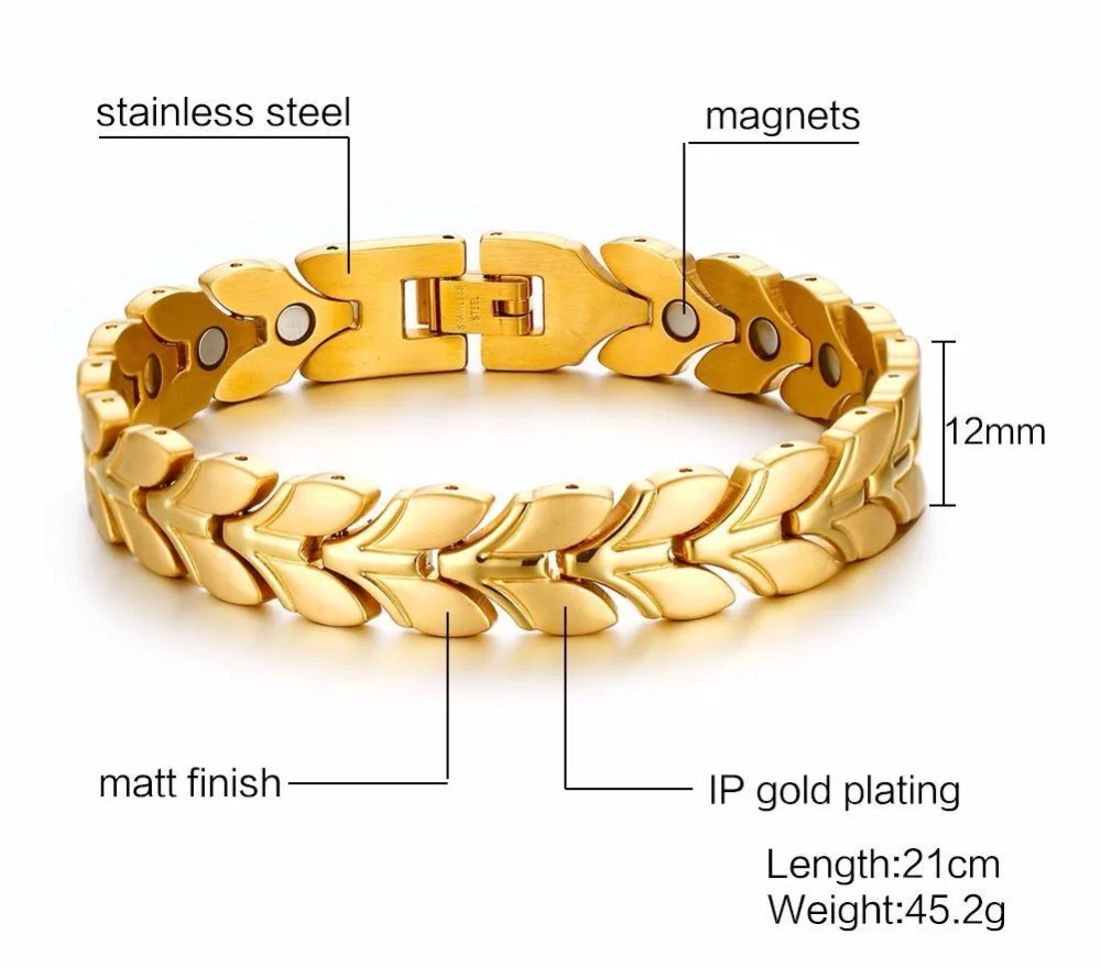 Mens bracelets Elegant Titanium Stainless steel Magnetic Therapy Bracelet Pain Relief for Arthritis and Carpal Tunnel pulsera Fashion Jewelry gold 18