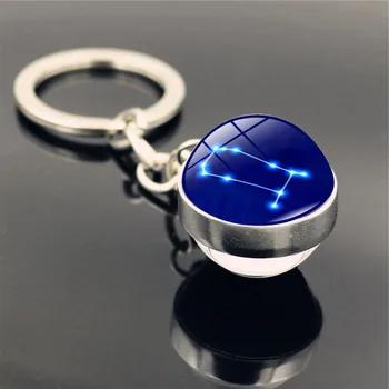 

12Constellation Keychain Zodiac Signs Double Side Cabochon Glass Ball Keychain Constellation Jewelry Birthday Gifts Dropshipping