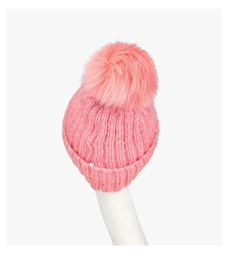 Модная женская зимняя шапка с помпоном Skullies Beanies для девочек, одноцветная вязаная шапка, теплые шапки
