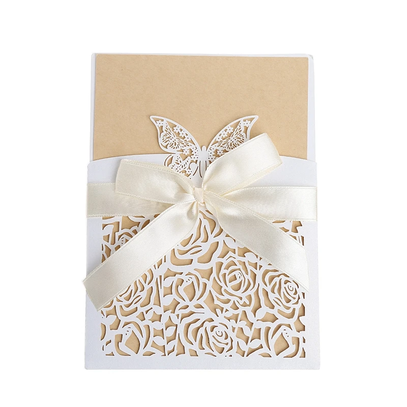  10Pcs Wedding Invitation Cards Kit with Envelopes Seals Personalized Printing D08D - 4000357835498