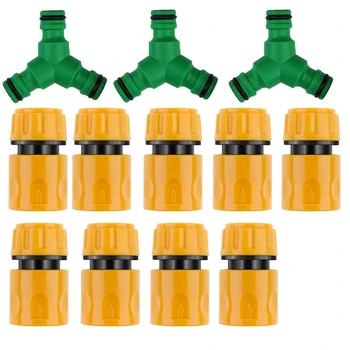 

Garden Hose Quick Connector Kits 3 Pcs Snap on Hose Splitter (3 Way) 1/2 Inch 9 Pcs Hose End Quick Connector Fitting