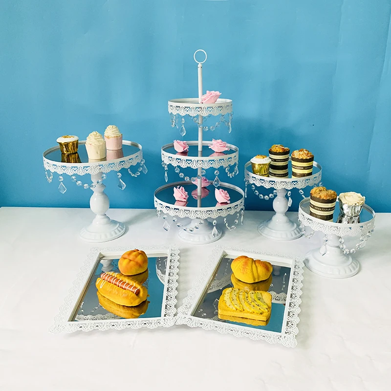 6pcs in set Торт стенд, кекс дисплей поставки лоток тарелка для декоративные Вечерние белый - Цвет: 6pcs in set