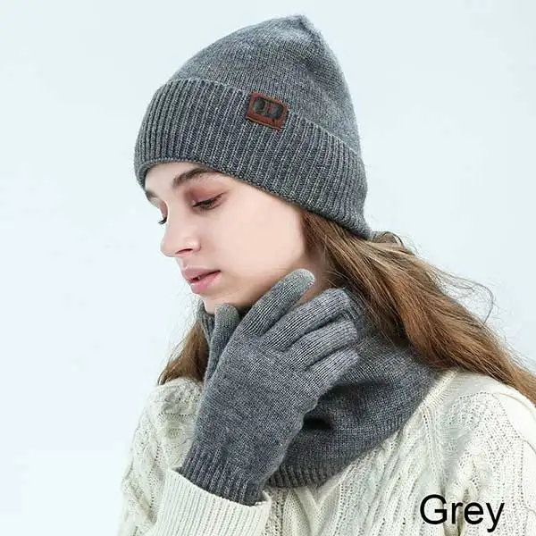 Evrfelan New Warm Winter Hat Scarf Gloves Set Women Men Thick Touch Screen Gloves Thick Soft Beanies Hat Ring Scarf Unisex - Цвет: A