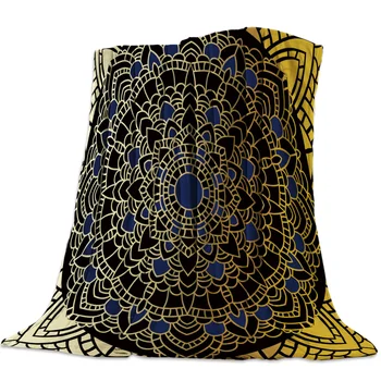 

Art Mandala Flowers Gold Throw Blanket Soft Comfortable Velvet Plush Blankets Warm Sofa Bed Sheets