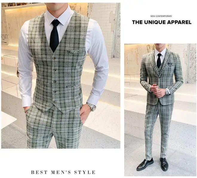 acket Pants Vest 3 pieces sets / fashion new men's casual boutique business grid suit suits Blazers trousers waistcoat 5XL