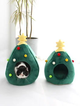 

Cat Bed Christmas Tree Covered Cave Washable Pet Sofa with Removable Cushion for Small Dogs Cats Puppies