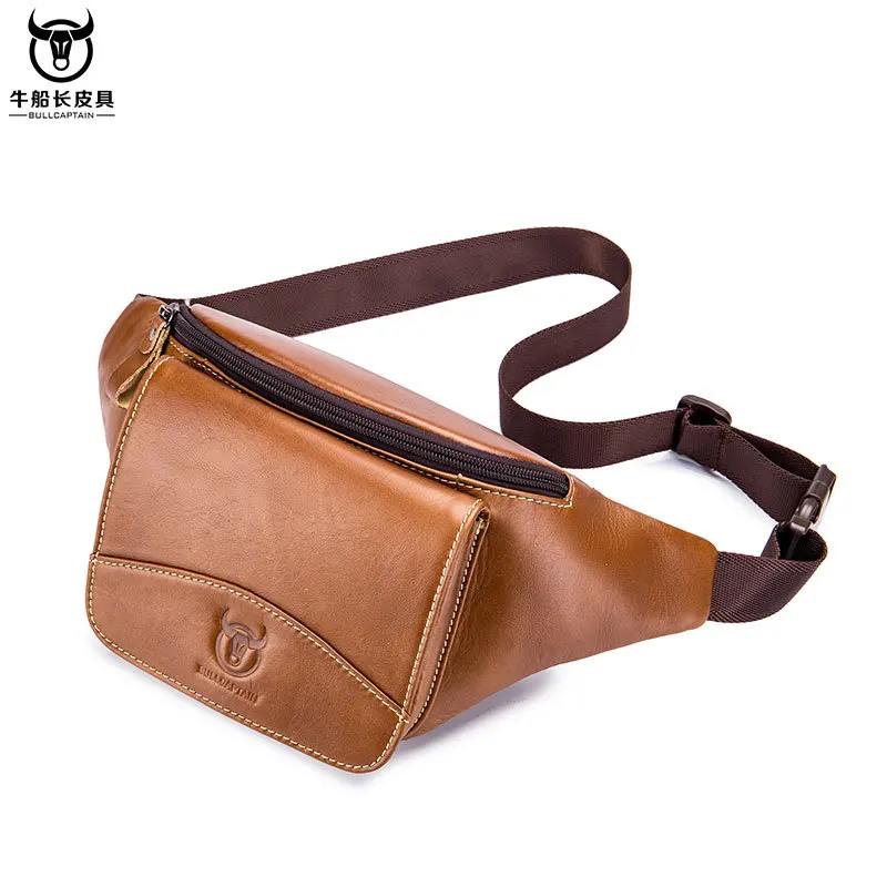 

BULLCAPTAIN High Quality Luxury Genuine Leather Waist Packs For Men Travel Fanny Pack Male Small Waist Bag For Phone Pouch