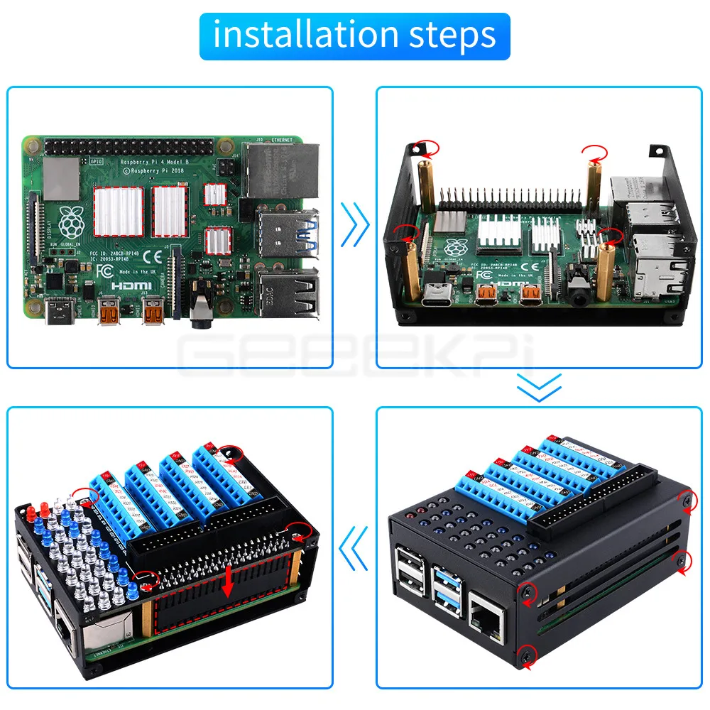 Geeekpi 40pin Cabo Fio Soquete Gpio Placa Terminal Caixa de Metal com Led para Raspberry pi Modelo b Acessórios p/ quadro de demonstração - Imagem 5