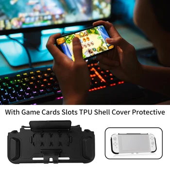 

Durable Desktop Protective Case TPU Shell Adjustable Stand With Game Cards Slots Full Cover Shockproof Practical For Switch