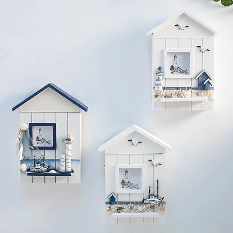 

Creative Mediterranean Style Solid Wood Key Box Living Room Key Box Cabinet Sea Bird Sea Tower Decoration Room Key Storage Box