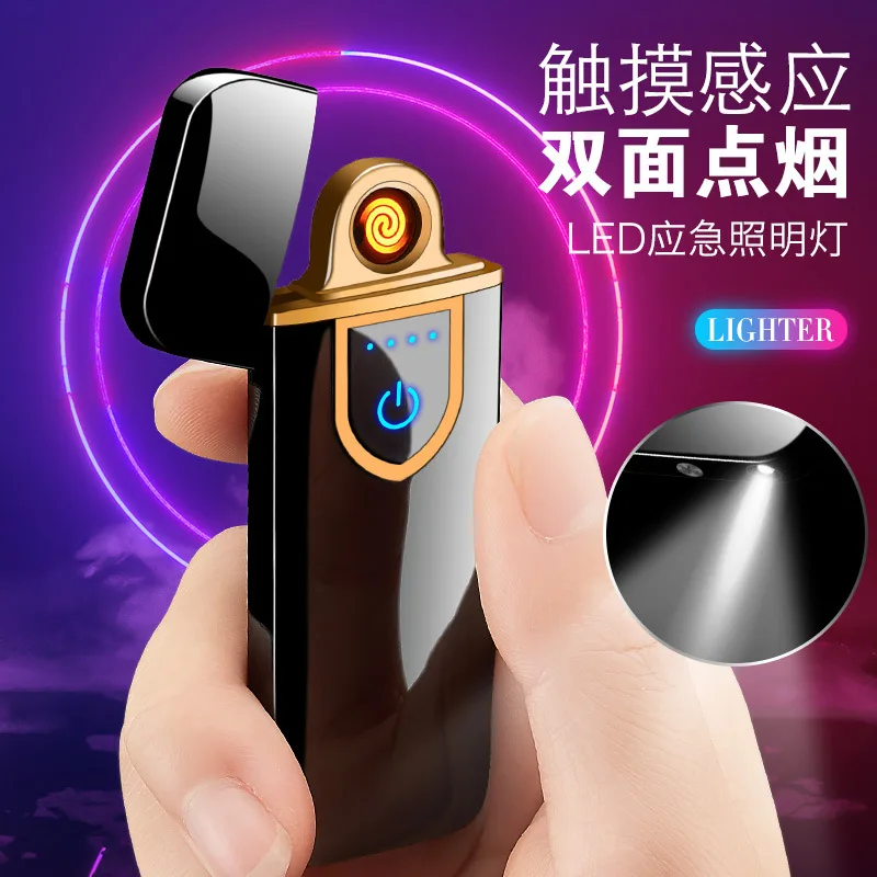 1PCS USB Touch Sensor Lighter Double Side Point Creative USB Flashlight Electronic Cigarette Lighter