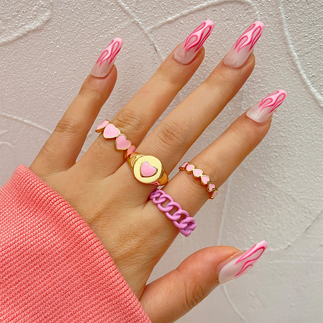 Heart Y2K Ring Set Open Cooper Rings For Women Candy Color Hand-painted Knuckle Rings Jewelry