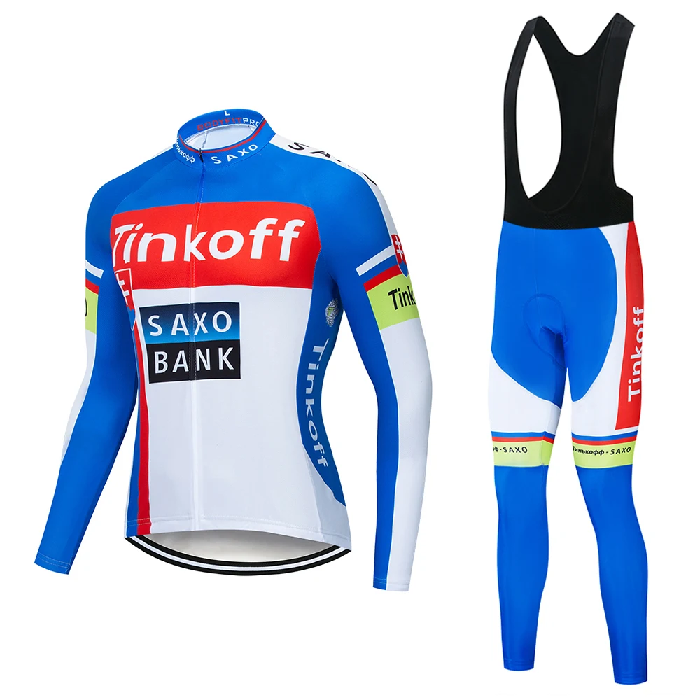 Saxo bank Tinkoff pro team длинный рукав Велоспорт Джерси Ropa велосипедная одежда для велоспорта MTB наборы 19D гель - Цвет: Cycling suit