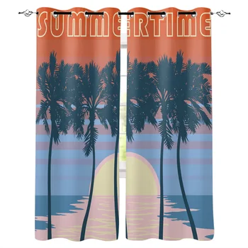 

Trees Leaves The Sea Sunset Window Curtains Living Room Fabric Drapes Curtain Home Decor Curtains for Bedroom