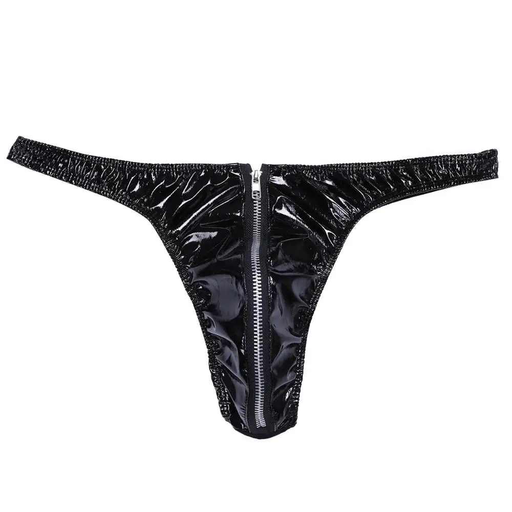 Sexy Men Latex Zipper Underpants Sex Mens Leather Bikini Briefs Underwear Gay Erotic Lingerie G-Strings and Thongs Sissy Panties