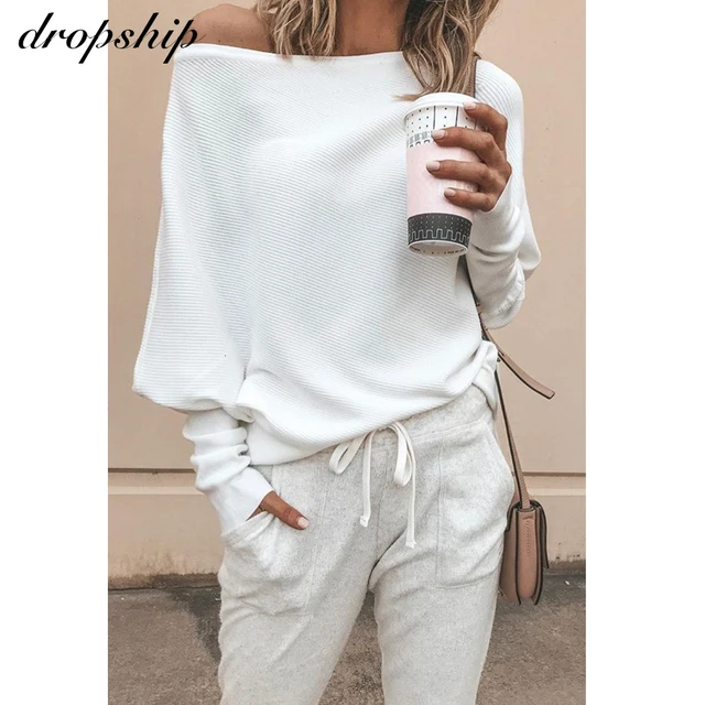 US $13.47 Dropship Sweater Women Sweaters Oversized Jumper Fashion 2019 Cashmere Winter Pullover Off Shoulder