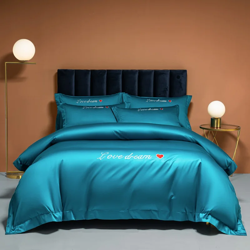 Embroidery Solid Color Satin Duvet Cover/Bedding Sheet Set Bed Sets 