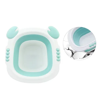 

Collapsible Infant Washbasin Cartoon Plastic Kids Folding Feet Basin(Green)