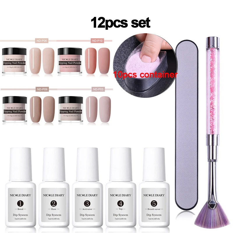 12pcs set 9 NICOLE дневник окунания ногтей порошок матовый блеск для ногтей набор голографический Dip порошок для ногтей пыль дизайн ногтей украшения натуральный сухой - Цвет: 12pcs set 9