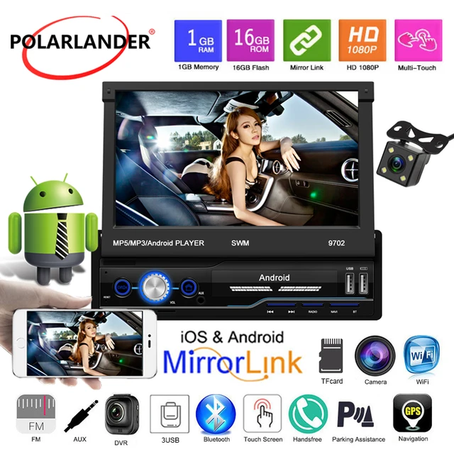 Radio con pantalla plegable para coche, reproductor Multimedia con Android  11, 1DIN, pantalla retráctil de 7 pulgadas, compatible con RDS, FM, WiFi,  navegación GPS - AliExpress