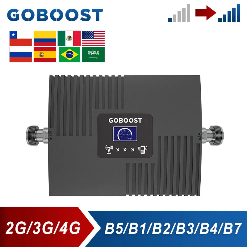 GOBOOST Cellular Amplifier 2G CDMA  850 3G UMTS 2100 4G LTE AWS 1700 DCS 1800 1900 2600 MHz Signal Booster Mobile Repeater easyboost 850 1900 aws1700mhz 2g 3g 4g repeater tri band signal booster b2 b4 b5 digital lcd full kit coverage up to 800m2