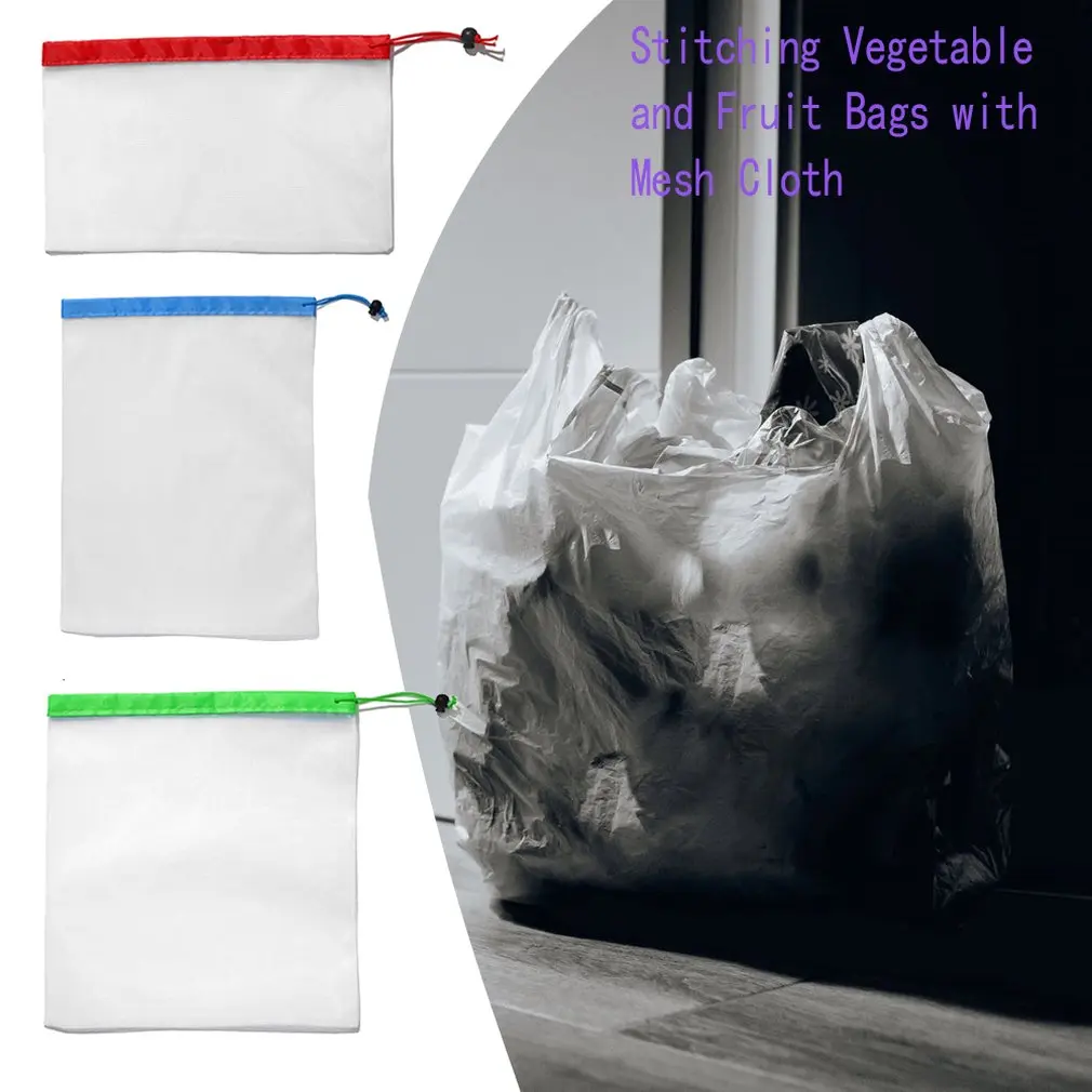 Сетчатый мешок для фруктов, многоразовые мешки для хранения овощей и фруктов, хозяйственные Полиэстеровые сумки для хранения