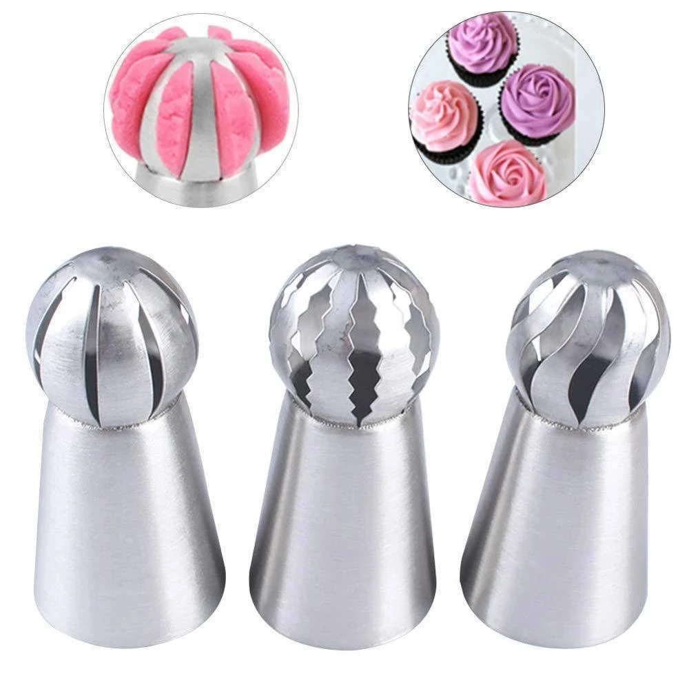 Deluxe Russian Piping Nozzle Set – 3-Piece Sphere Tips for Cake and Cupcake Decorating