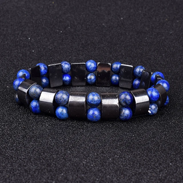 Fashion Energy Hematite Magnetic Bracelets Men Nature Silver color Hematite Charm Bracelets for Women High Polish Energy Jewelry Lapis lazuli
